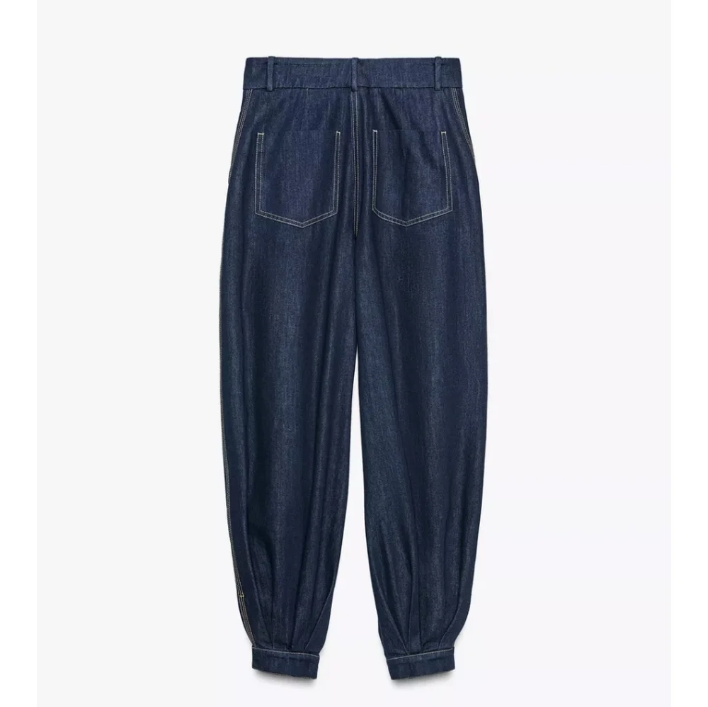 ZARA SET 2pc DENIM BALLOON PANTS and Top DARK BLUE SIZE M